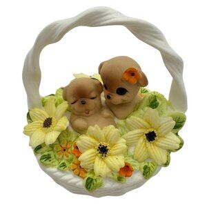 Vtg Josef Originals Puppy Dogs Basket of Love Georgian Fine Bone China Figurine